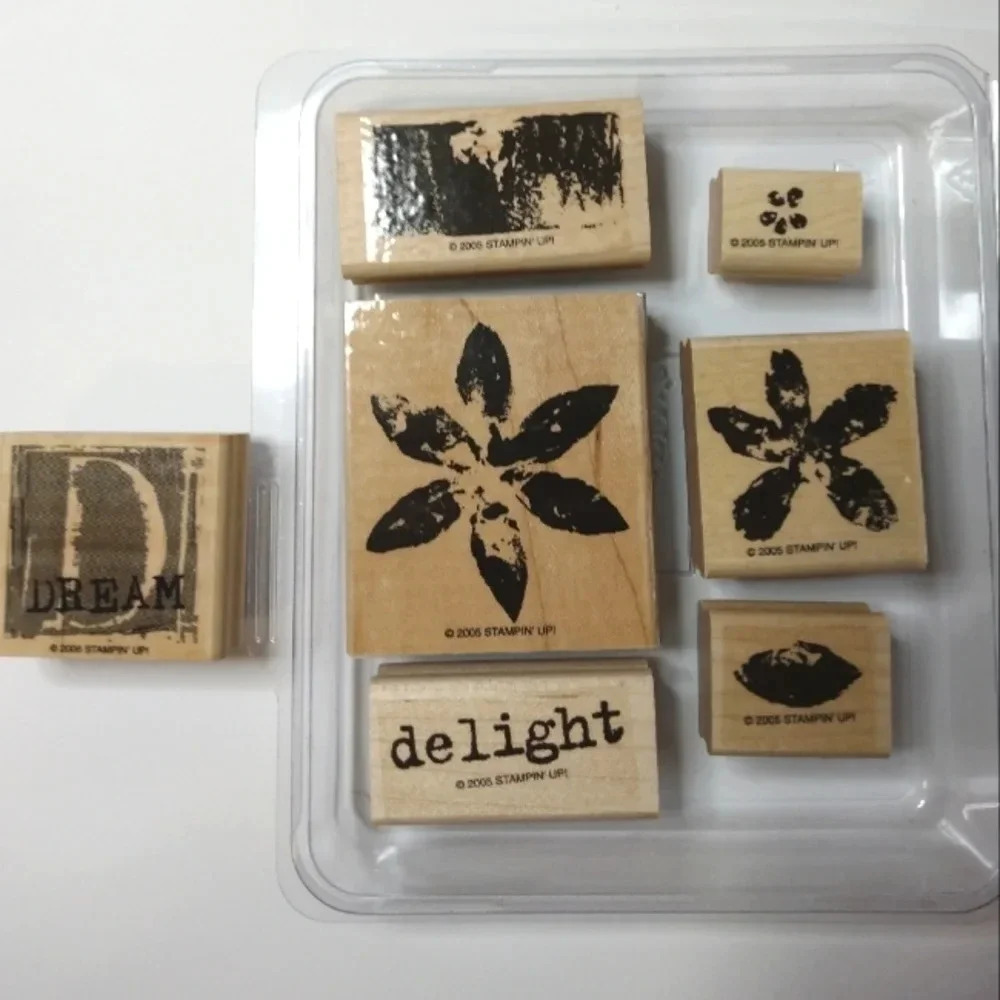 Stampin' Up Rubber Stamps Bundle-Distressed Flowers, delight, Dream-Retired Set - Picture 1 of 8